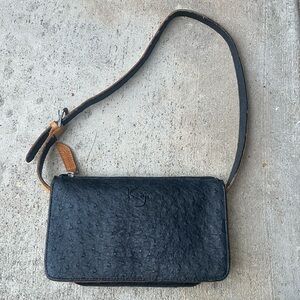 Kaji two tone ostrich leather print vintage handbag small Y2K excellent 7.5x5”